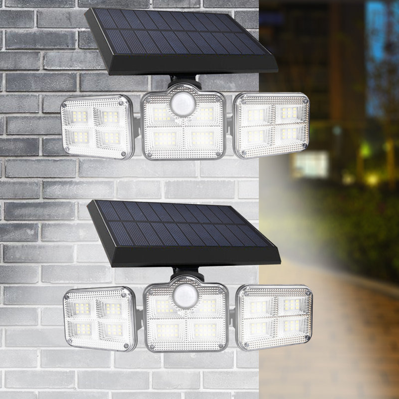 Solar 3 Heads Motion Sensor Wall Light With 3 Lighting Modes For Yard Porch Garage