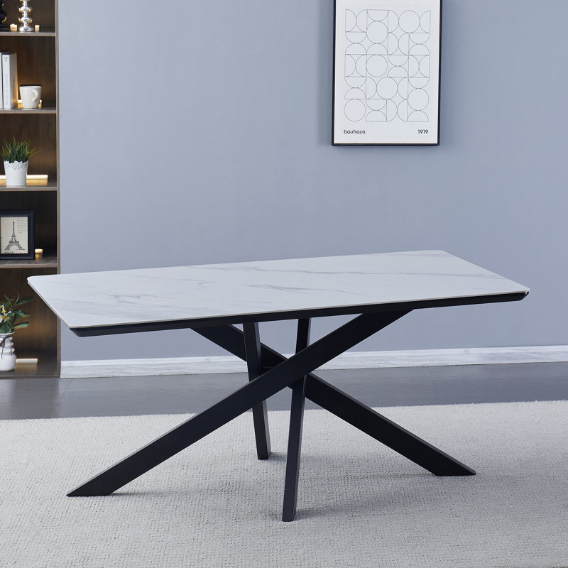 Henni Stone Top Metal Base Dining Table