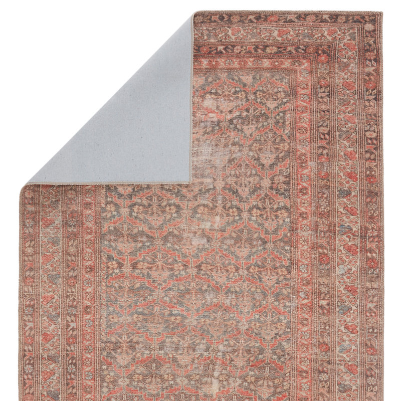 Machine Washable Zolotas Oriental Rust/Brown/Gray Area Rug, Rectangle 5' x 7'6"