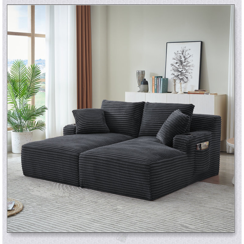 Méridienne double compressible avec porte-gobelets - aucun assemblage requis, causeuse moelleuse moderne pour le salon et la chambre à coucher