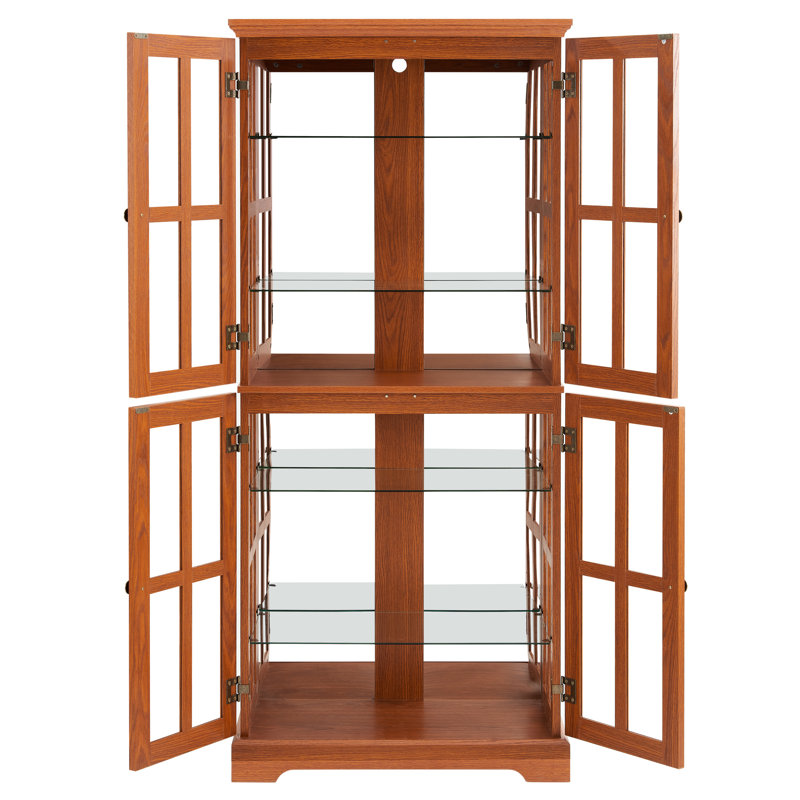 American Design Dark Oak Glass Showcase With Adjustable Shelves, Doors, And E26 Bulb For Collectibles Display Design, Showcase, Bulb, Stamp Collection