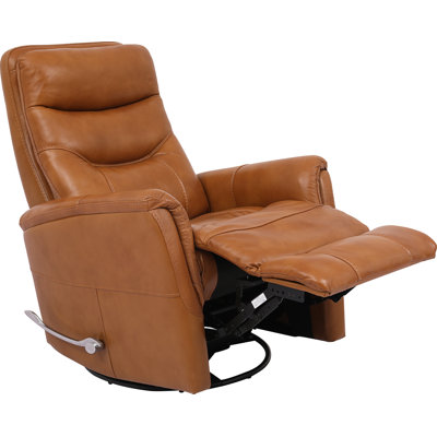 30" Top Grain Leather Manual Swivel Glider Recliner with Flared Arms by Red Barrel Studio