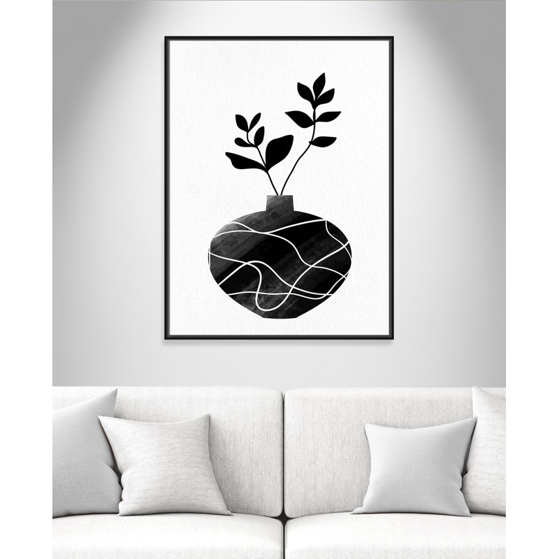 «Black Vase I Print» par Kimberly Allen, Toile avec cadre flottant noir, Pas de tapis, H 41,5 po x l 31,5 po x P 2 po