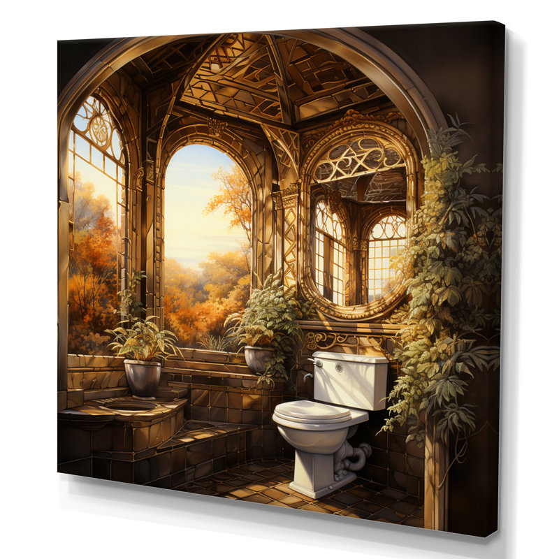 Toilette dorée Oasis métallique II - Toile, reproduction sur toile encadrée, Toile tendue, 16" H x 16" W