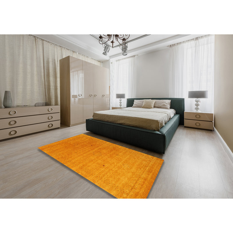 Tapis de zone jaune contemporaine, Rectangle 5 pi x 7 pi