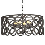 6 - Light Candle Style Drum Chandelier with Wrought Iron Accents
