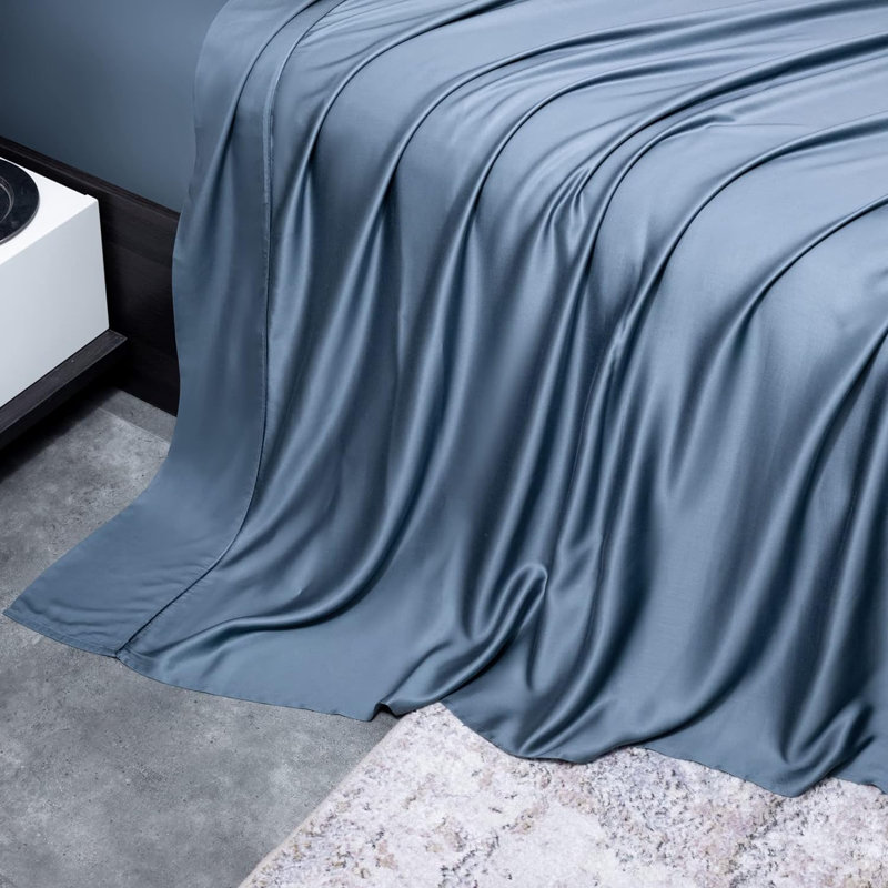 100% Rayon from Bamboo Sheet Set, 16" Deep Pocket Cooling Silky Soft Bed Sheets, Blue/Gray