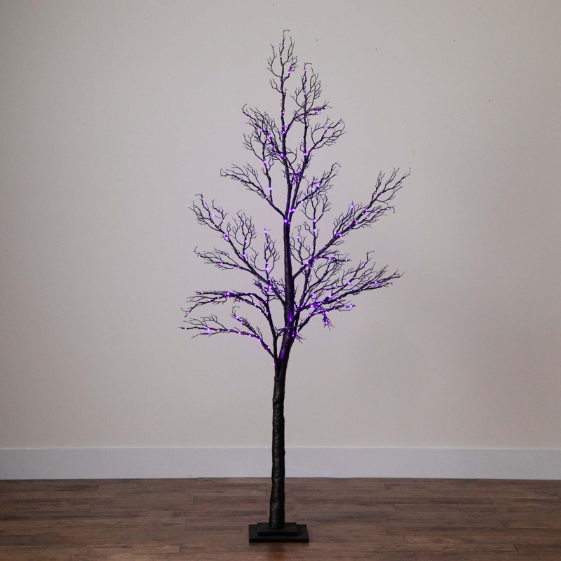 6ft. Pre-Lit Halloween Minimalist Twig Artificial Fall Tree with 320 Orange and Purple LED Lights