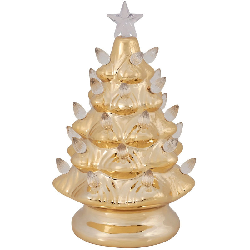 Primitives by Kathy Lighted Gold Ceramic Christmas Tree