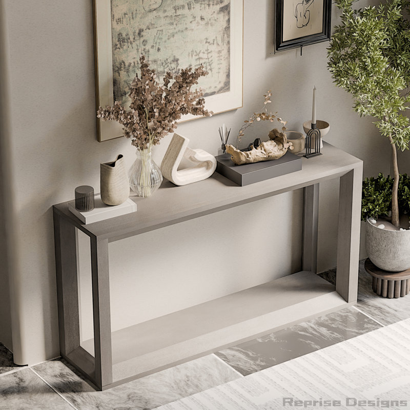 Console rectangulaire de 60 po en placage de bois massif, table de canapé large, table de canapé derrière avec amplement de rangement pour le vestibule et le salon