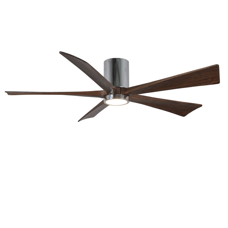 Irene Flushmount Light Kit 5 Blade LED Ceiling Fan, Polished Chrome, Walnut Tone, 60"