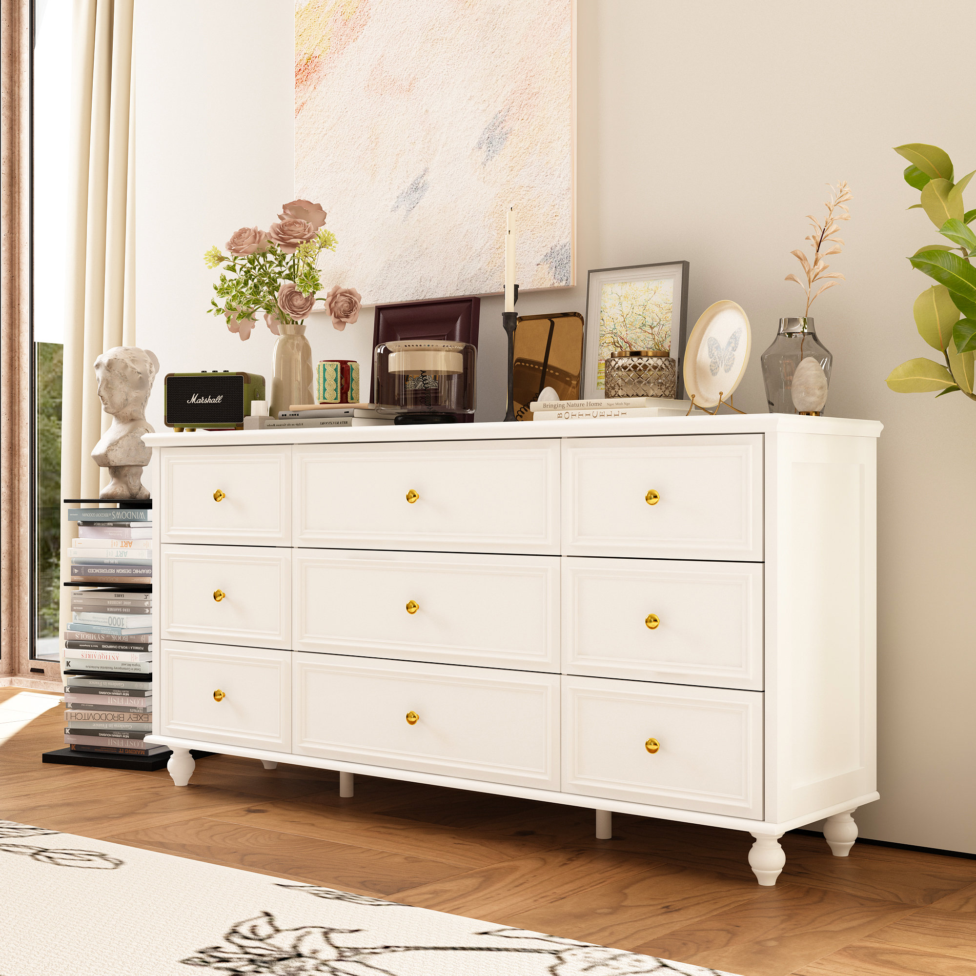 Nine Drawers Dresser with Strong Storage for Your Home Alcott Hill Color: White