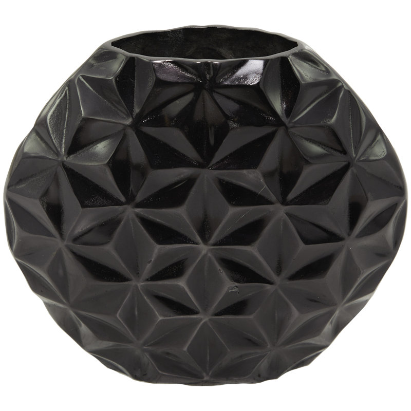 Aluminum Metal Faceted Geometric Decorative Vase, Black, 12.9" H x 13.85" W x 4.55" D