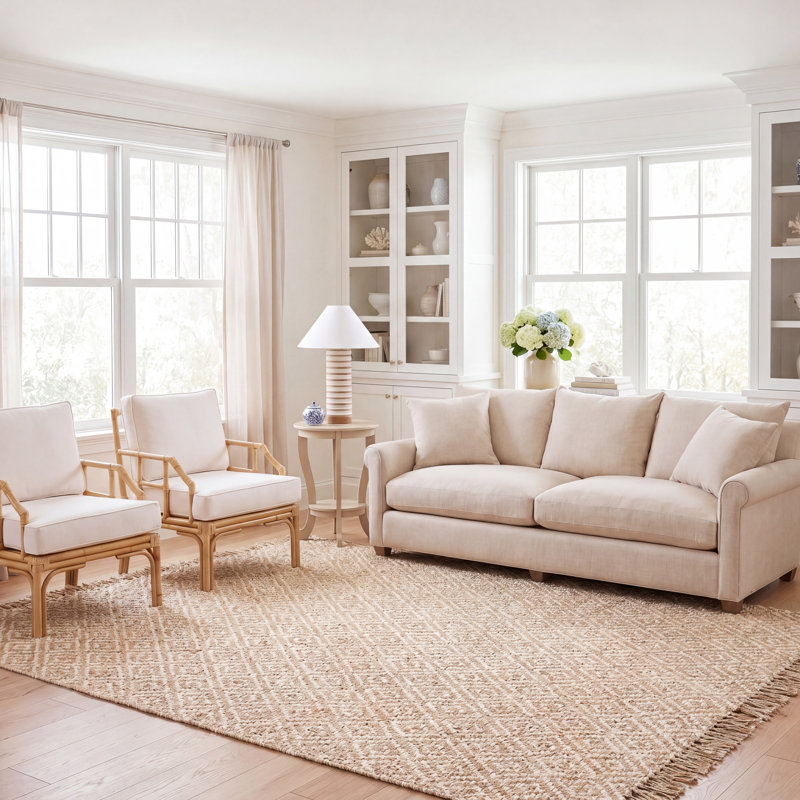 Jakwan Geometric Handmade Flatweave Jute/Sisal Natural/Ivory Area Rug, Rectangle 8' x 10'