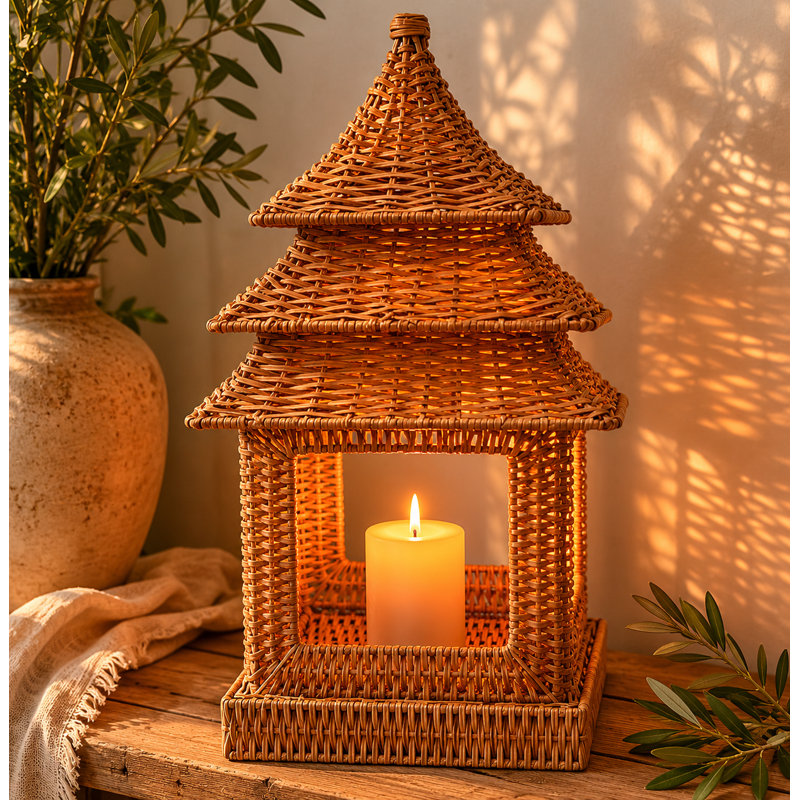 Square Wicker Pagoda, Large, 18" H x 10" W x 10" D