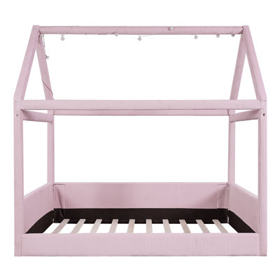 Full Size Upholstered House Daybed with LED Lights & Touch Switch – Playful Kids Bed