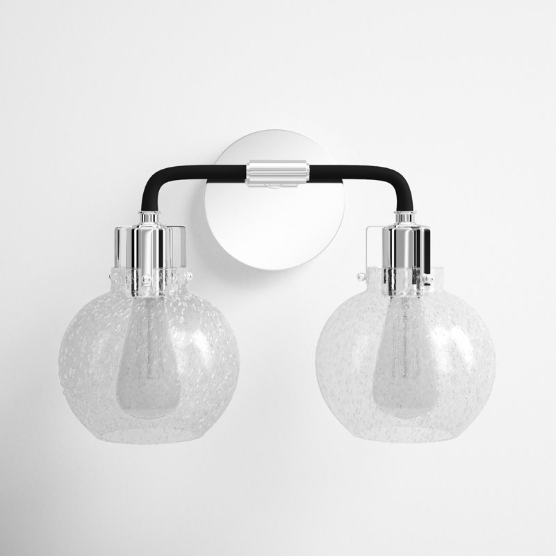 Byrne 2 Light Seeded Dimmable Vanity Light, Polished Nickel/Textured Black