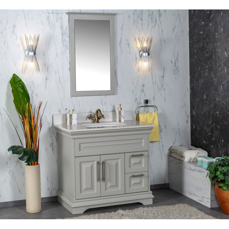 Ensemble de meuble-lavabo simple 35,4 "avec miroir Chaniyah, gris