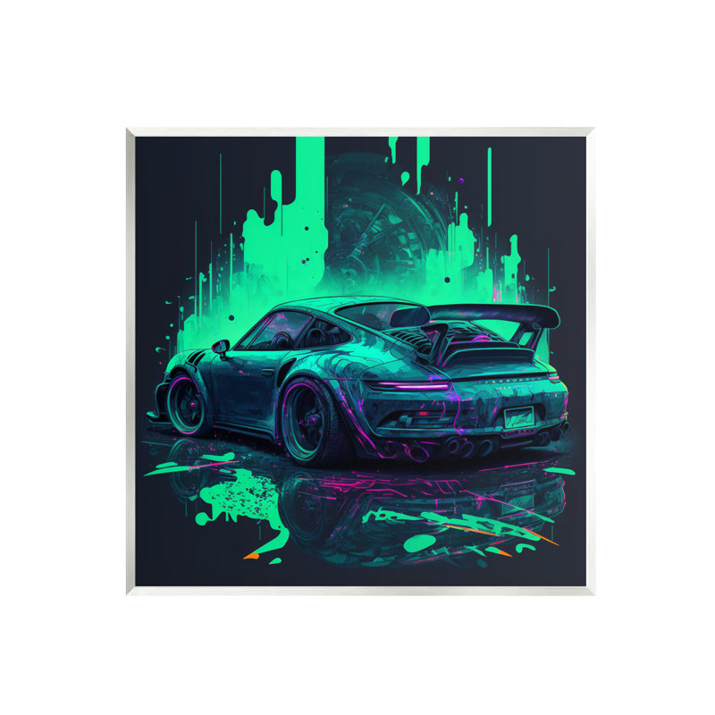«Urban Sports Car Neon Graffiti» par CyberGeek Design - impression sans cadre sur panneau de fibres à densité moyenne