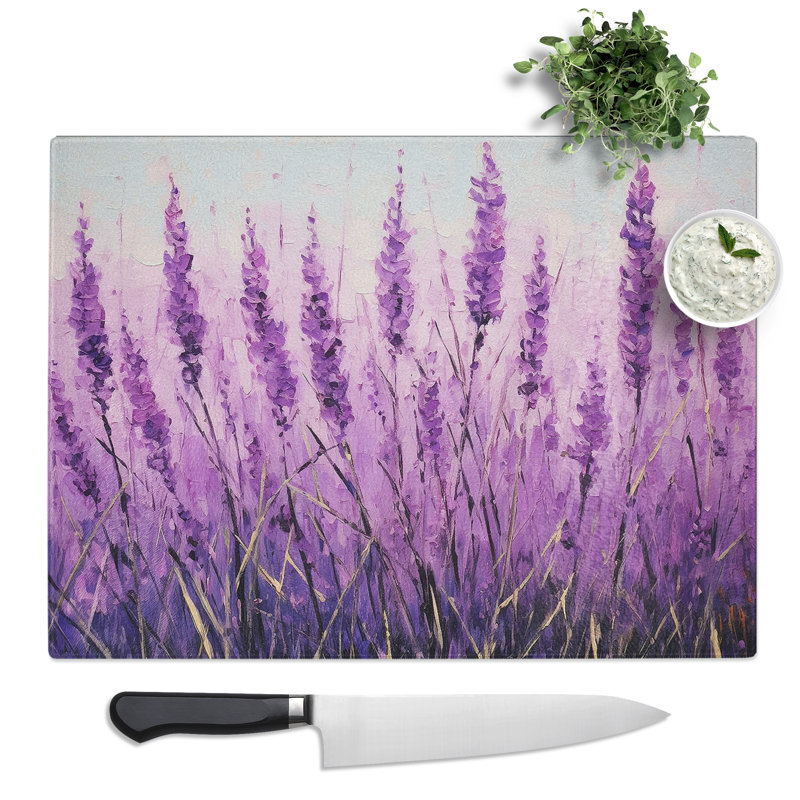 Lavender Flower Gestural  Glass Chopping Board