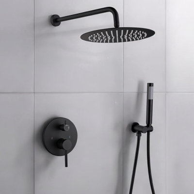 12" Round Shower Head Pressure Balanced Shower Faucet System With Handheld Spray
