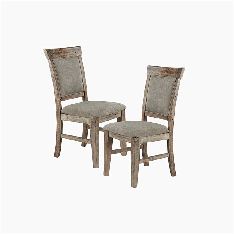Gray Upholstered Solid Wood Dining Side Chair Set