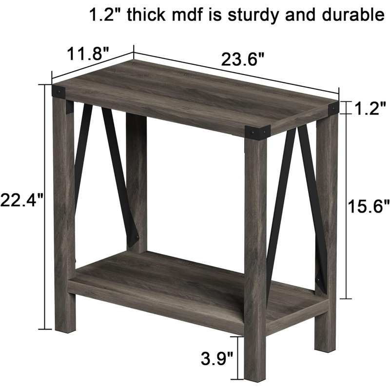 Gray Rustic Farmhouse End Table with Storage Shelf, 2 Pack