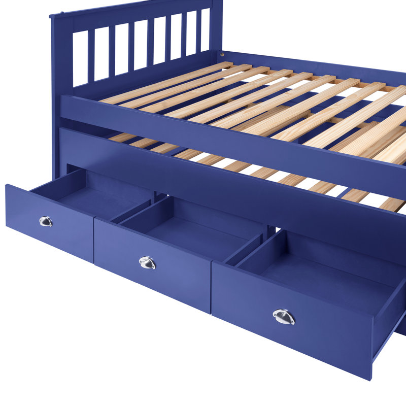 Lit plateforme avec rangement Jaslean, Bleu marine