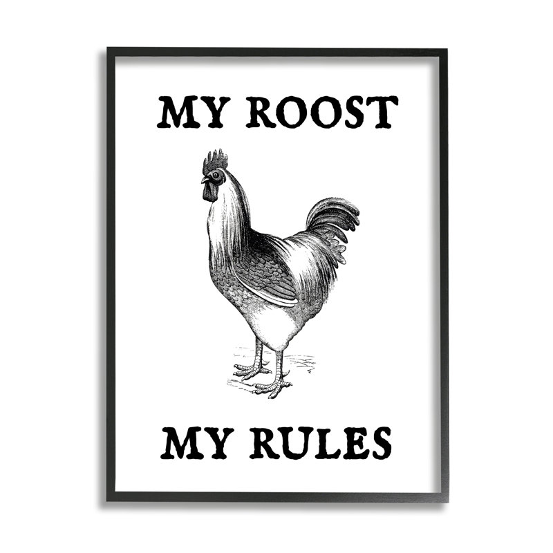 «My Roost and Rules Funny Chicken» par Lil 'Rue - cadre flottant, impression sur bois, L 11 po x H 14 po x P 1,5 po