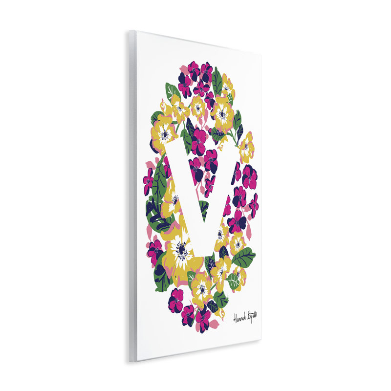 Art floral sur bois, lettre V par Hannah Louise Byatt, H 19 po x l 13 po