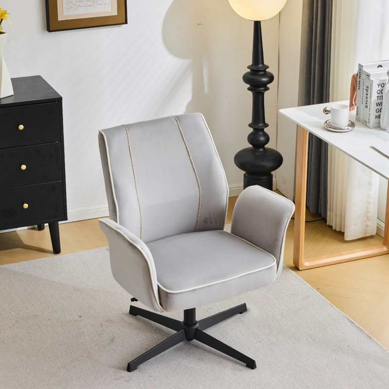 28.5“ W Velvet Dovetail Swivel Office Chair, Gray