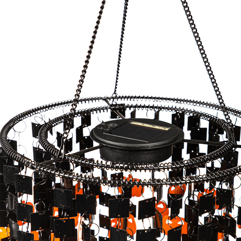 28'' Solar Powered Black and Orange Halloween Lantern