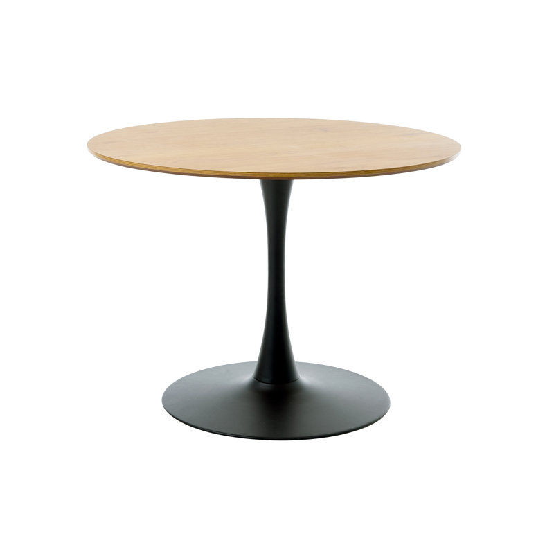 Oak ROUND Dining Table, OAK MELAMINE, MPG BLACK TRUMPET BASE