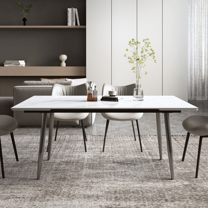Gheorghi 62.9" to 94.4" Extendable Dining Tables for 6 to 10 - Rectangle White Dining Table