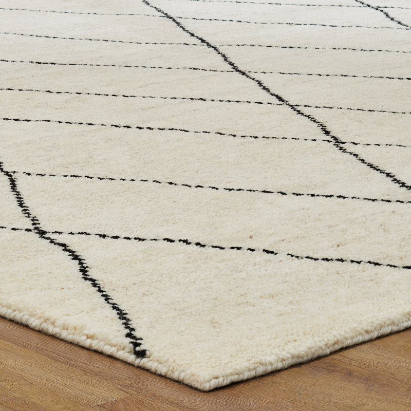 Urban Ridge Wool Hand Knotted Area Rug in Ivory Lattice, Rectangle 8' x 10'
