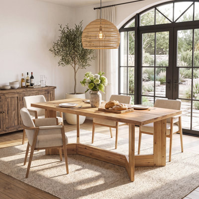 63-Inch Solid Wood Dining Table for 6 People, Rectangle Wood Kitchen Dinner Table for Dining Room