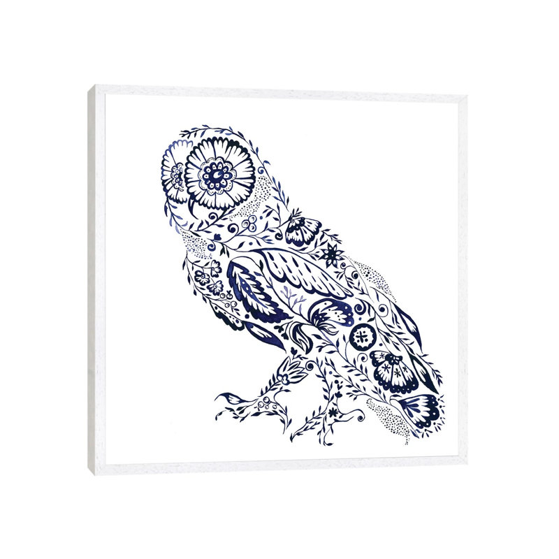Folk Floral Owl by Jacqueline Maldonado - Print on Canvas, White Framed, 66.04 cm H x 66.04 cm W