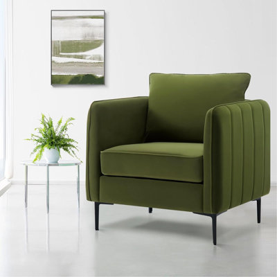 Fauteuil d'appoint pour le salon, fauteuil simple en velours et fauteuil Mid-Century moderne avec 1 coussin et pieds en métal pour la lecture dans le bureau de la chambre à coucher