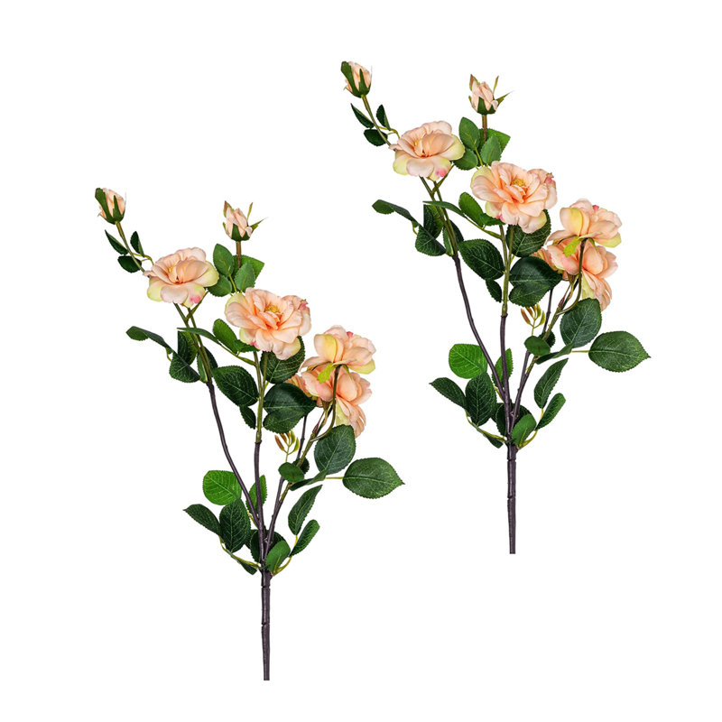 Audet Silk Decorative Artificial Rose Faux Flowers,Set of 2", Peach
