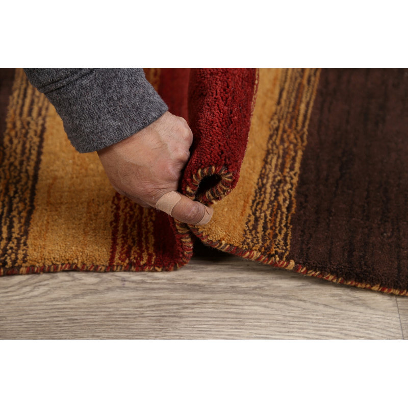 Tapis rouge / jaune / brun en laine noué à la main de conception unique 5 pi 4 po x 8 pi 4 po New Age