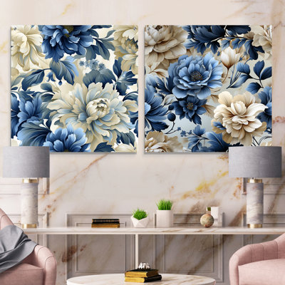 Coastal Victorian Tranquility Victorian Pattern I - Floral Acrylic Wall Art Glass Set Of 2