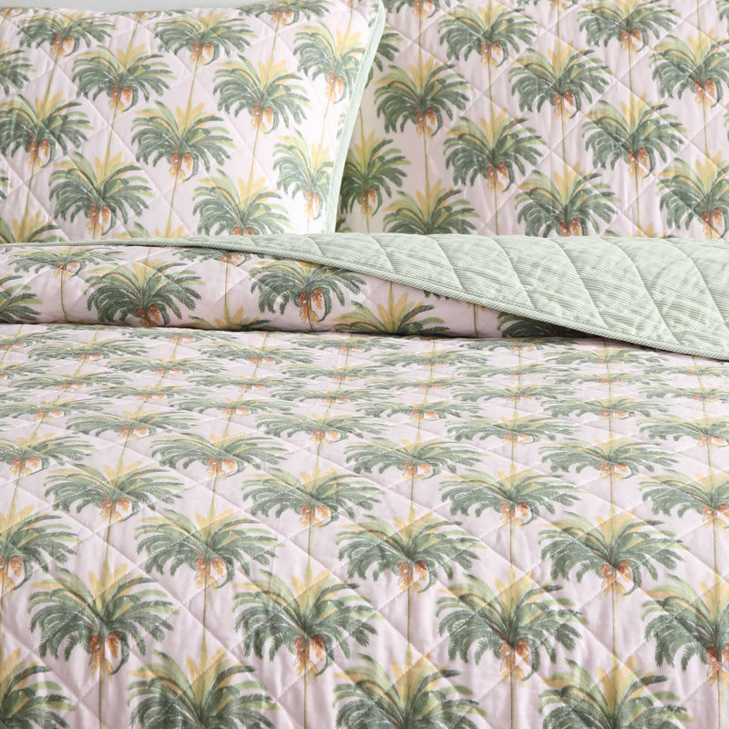 Quilt Set, Twin Quilt + 1 Standard Sham, Green Floral