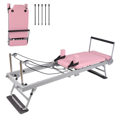 Foldable Pilates Reformer with Springs – Pink Home Pilates Machine for Apartments & Gym