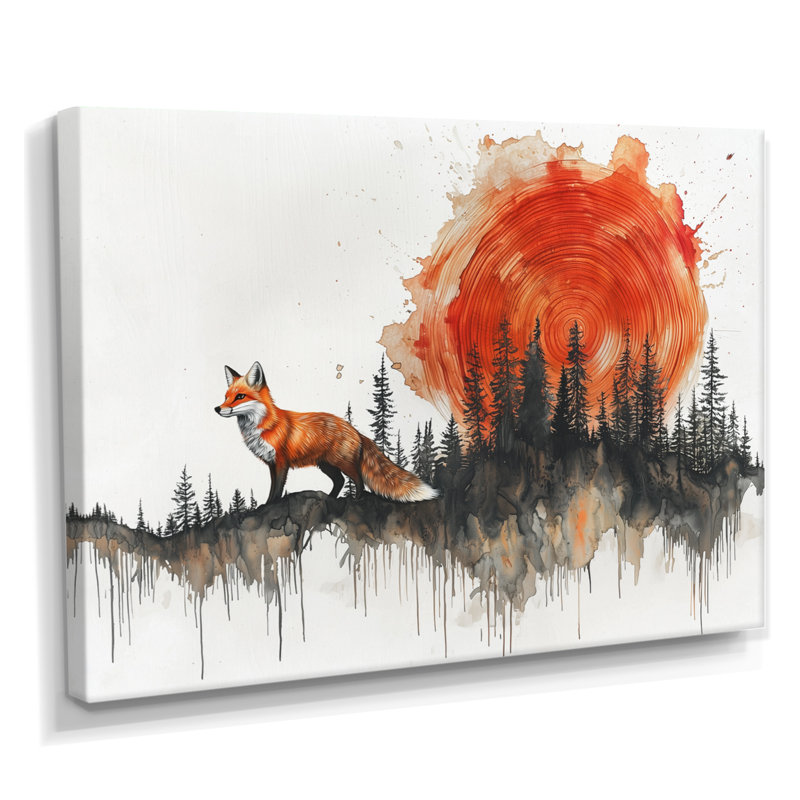 «Silent Fox In Forest Landscape III», art mural renard, H 30 po x l 40 po, Toile tendue, Ne s’applique pas