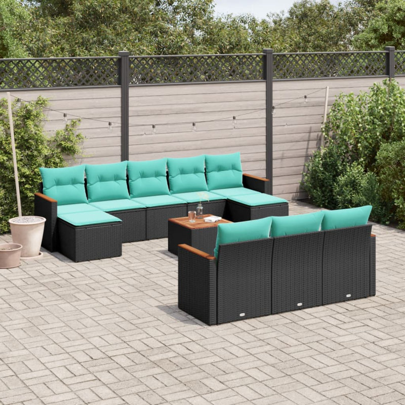  Ensemble de canapé de patio 11 pièces avec coussins en rotin de polyester noir