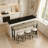 3-Drawer Long Dining Table Set with Power Outlets and PU Stools-1571773067