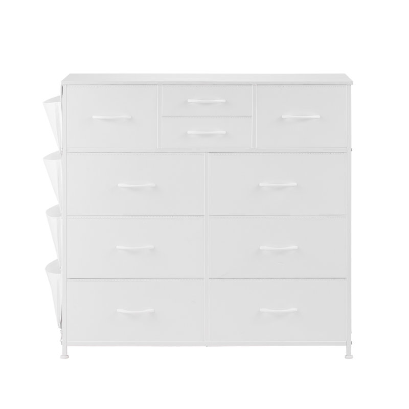 Commode en tissu à 10 tiroirs avec tiroirs et cadre en acier blanc