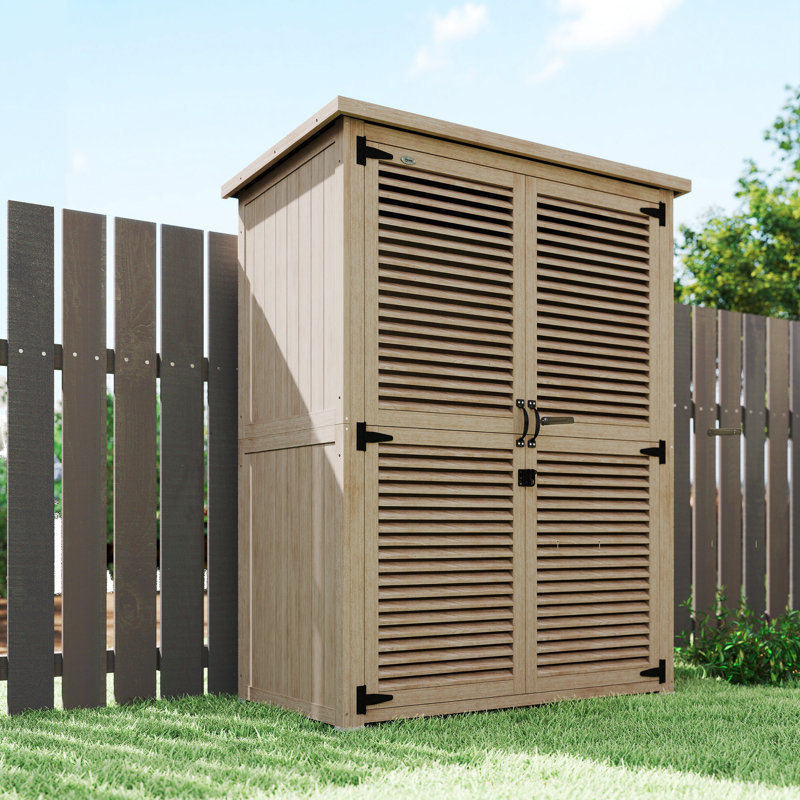 Remise de jardin en bois 50 po x 26 po x 66 po, remise à outils avec tablettes, naturel, Brun