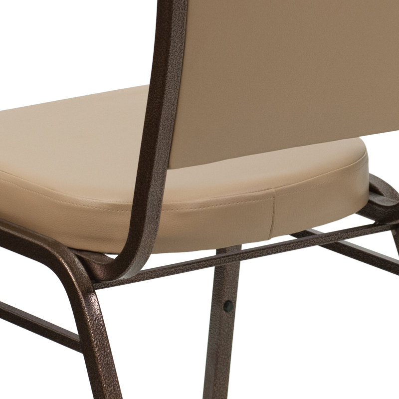 Chaise de banquet empilable Oliverson, Structure veinée cuivre, Vinyle brun clair, 4