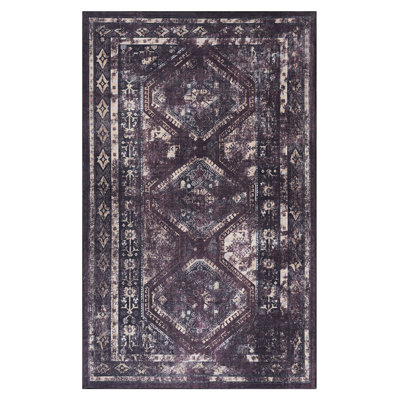 Tapis 6 x 9 lavable, à poils courts et antidérapant. Embellit la salle à manger, la chambre à coucher et la cuisine. Teinture sans pli, pliable, pour animaux de compagnie (noir et bourgogne, pièce. Amour)